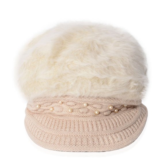 Beige Studded w/Simulated Pearls Newsboy Cap - Picture 1 of 3